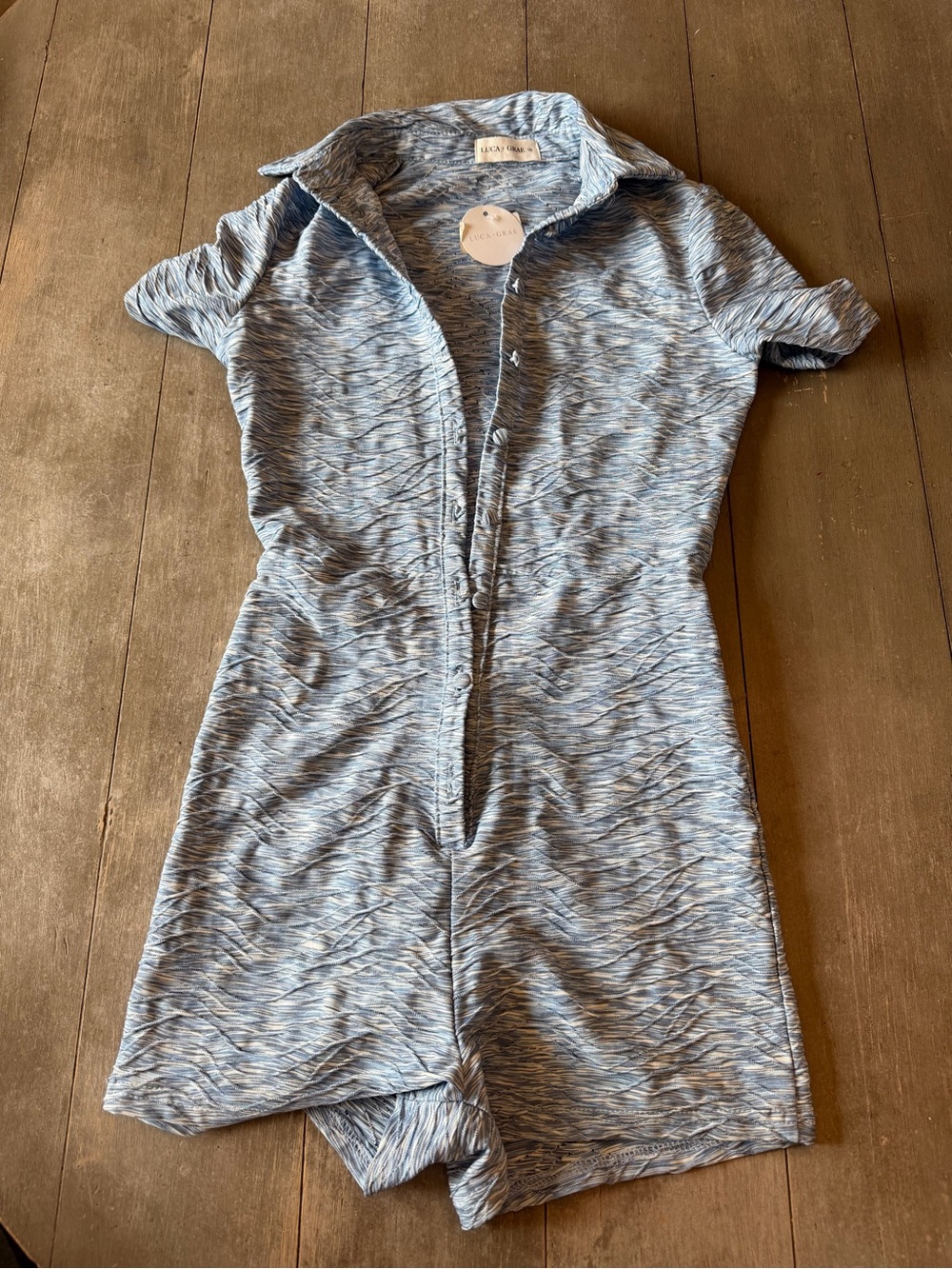 Light Blue Space-Dye Collared Romper by LILY PULITZER